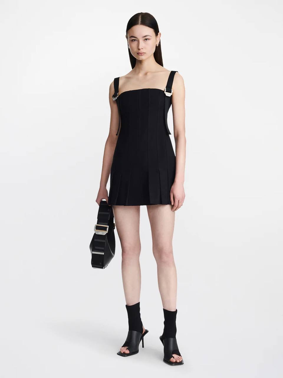 DLee Safety Slider Pleated Mini Dress in Black