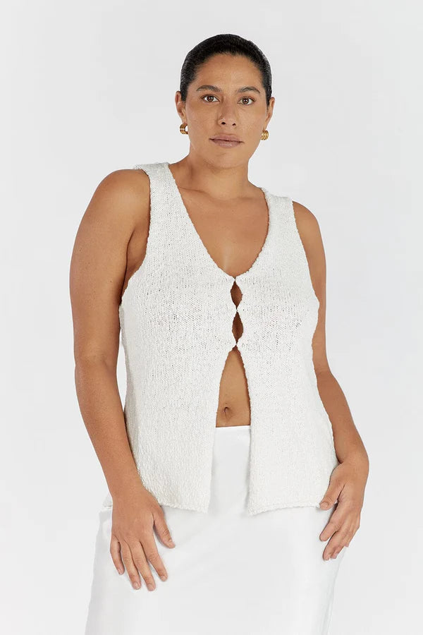 DSH Dion Cotton Boucle Knit Vest Top in White & Black