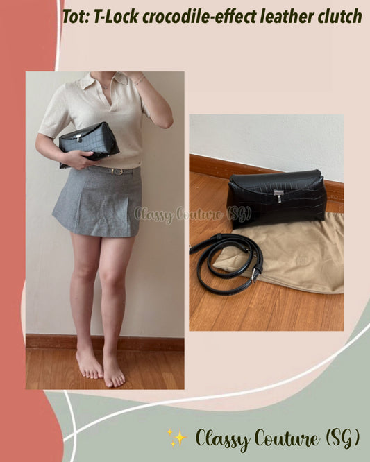 Tot T-Lock crocodile-effect leather clutch bag