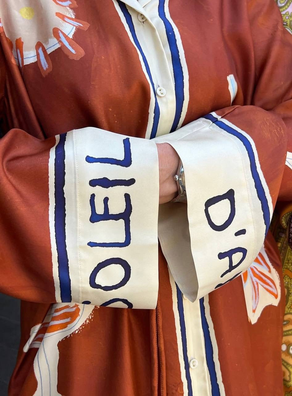 ALM Soleil D'Amour Silk Twill Long Sleeve Shirtdress Midi Dress