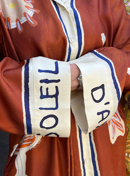 ALM Soleil D'Amour Silk Twill Long Sleeve Shirtdress Midi Dress