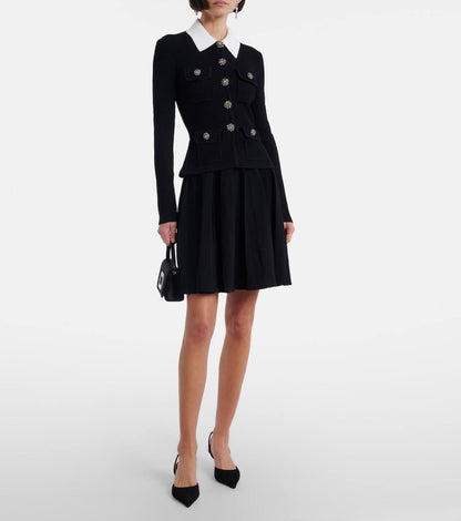 SP Black Contrast Collar Tailored Knit Mini | Midi Dress