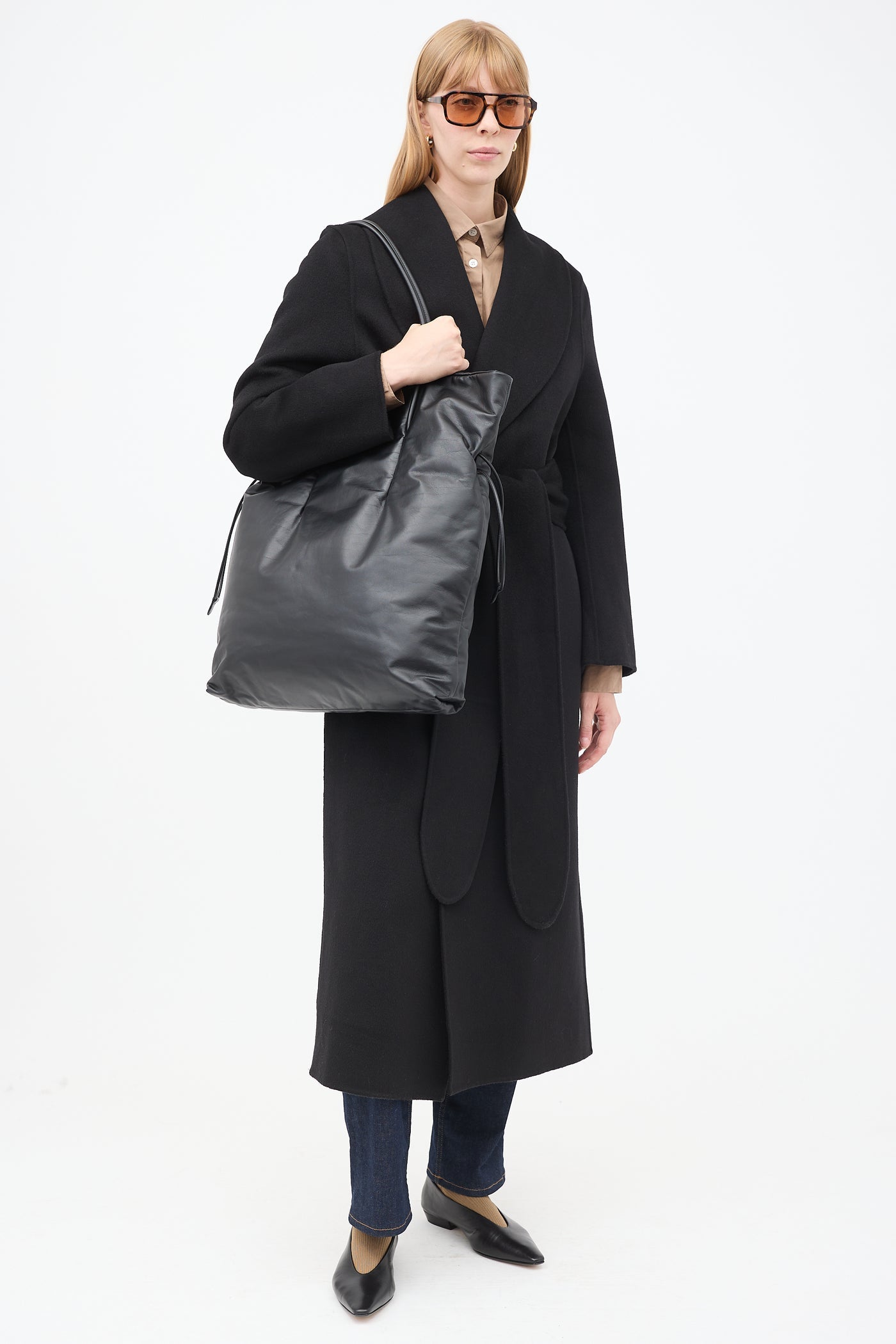 TR Polly Smooth Calfskin Leather Drawstring Tote Bag