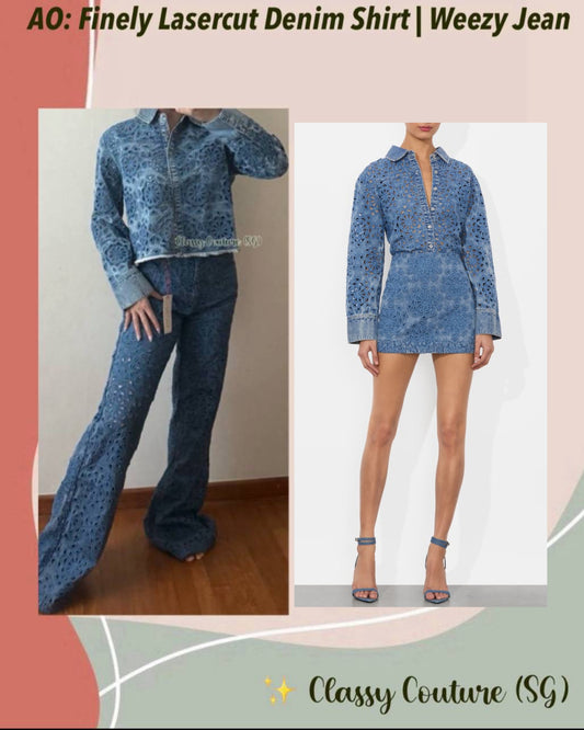 AO Finely Lasercut Denim Shirt | Weezy Jean Pants | Rubi Mini Skirt | Set