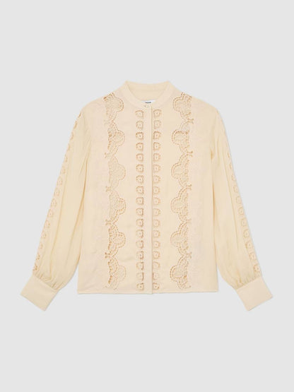 RS Mia Cutwork-Embroidery Sheer-Sleeve Blouse Top