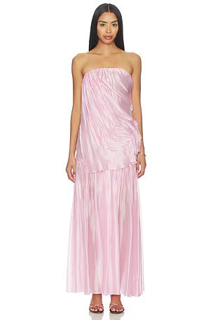 TG Gilian Viscose-blend Draped Sheer Organza Strapless Gown Maxi Dress