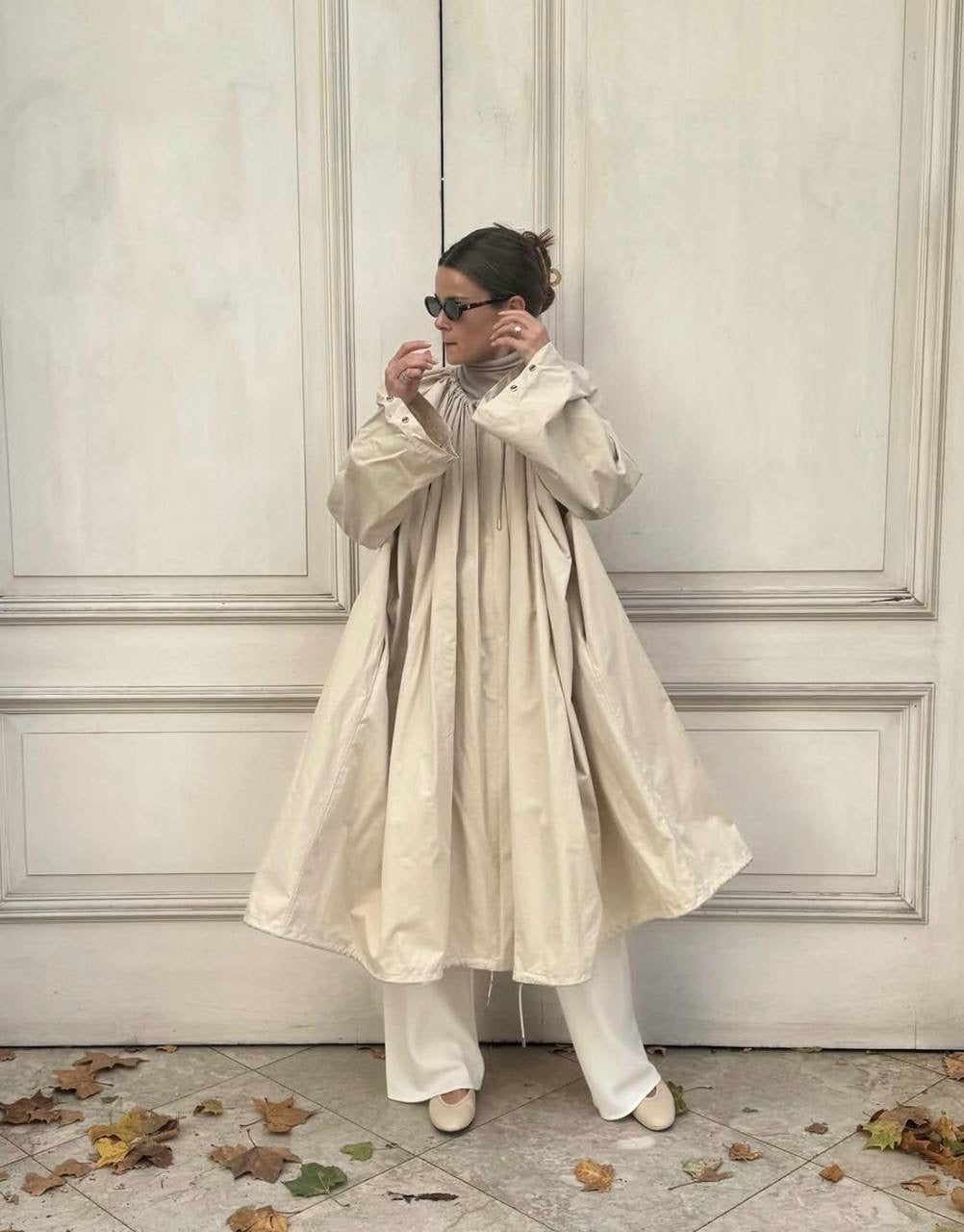 TOT Gathered Parachute Cotton Blend Trench Coat