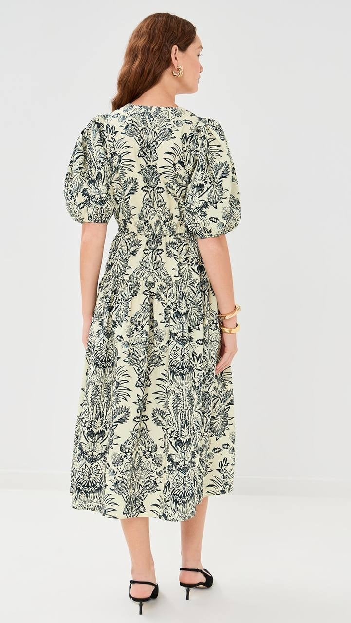 UJ Harriet Printed Cotton Poplin Puff Sleeve Midi Dress
