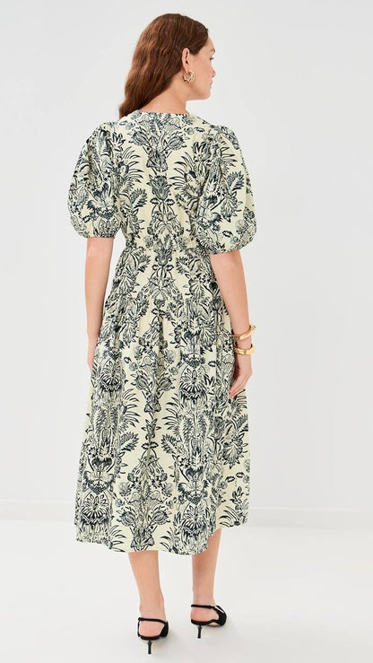 UJ Harriet Printed Cotton Poplin Puff Sleeve Midi Dress