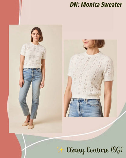 DN Monica Alpaca-Wool-blend Pointelle Knit Short Sleeve Sweater Top