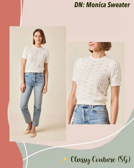 DN Monica Alpaca-Wool-blend Pointelle Knit Short Sleeve Sweater Top