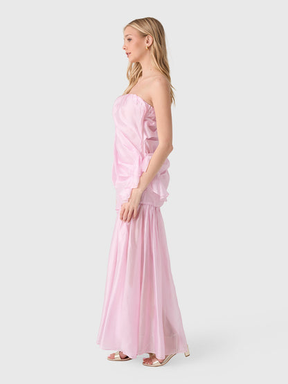 TG Gilian Viscose-blend Draped Sheer Organza Strapless Gown Maxi Dress