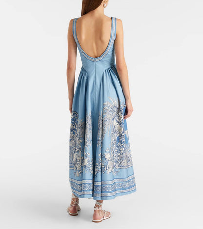ALM Villa Romantica Sleeveless Cotton Poplin Scoop back Midi Dress