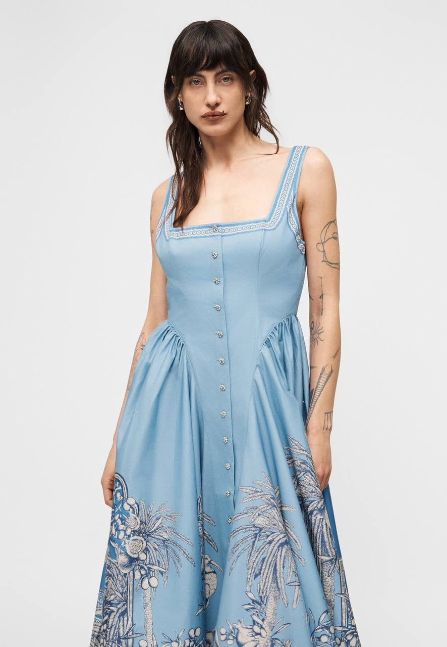 ALM Villa Romantica Sleeveless Cotton Poplin Scoop back Midi Dress