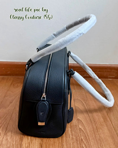 TR E/W India Grained Calfskin Leather Bowling Shoulder Bag in Black & Brown