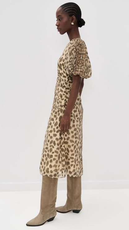 SE Claude Print Puff Sleeve Midi Dress