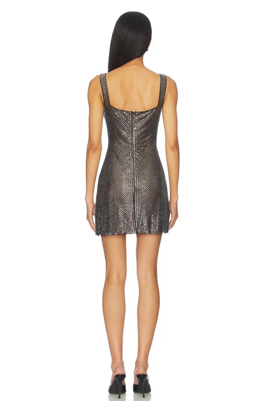SP Gun Metal Mesh Rhinestone Mini Dress