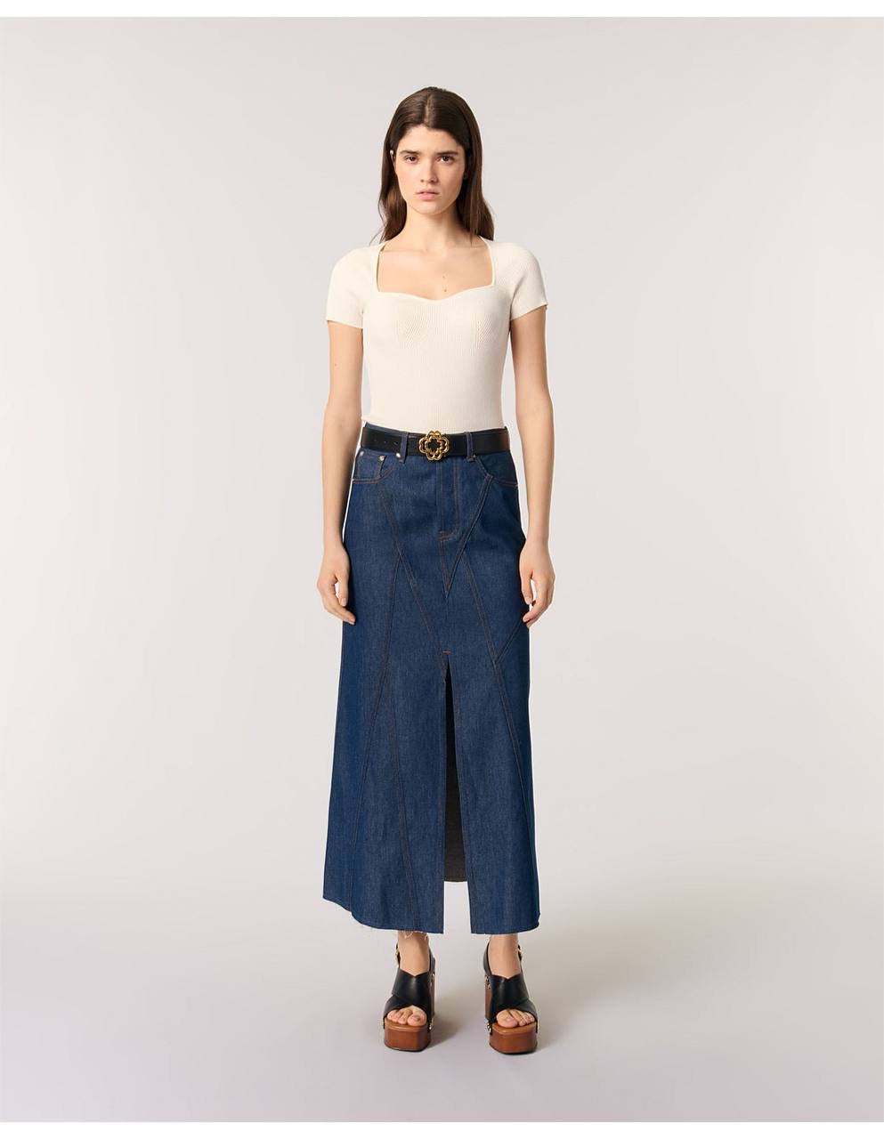 MJ Moka Rib Knit Sweetheart Shirt Top