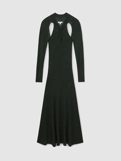 RS Cut-Out Knitted Maxi Dress in Dark Green
