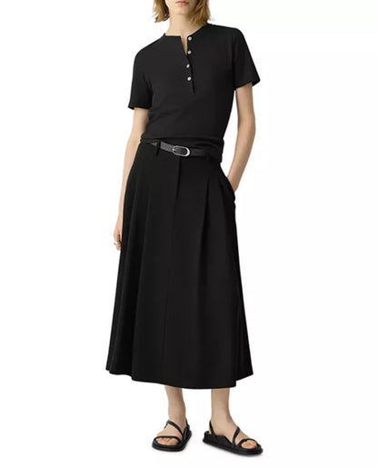 TH Double-Pleat Trouser A-Line Midi Skirt in Admiral Crepe