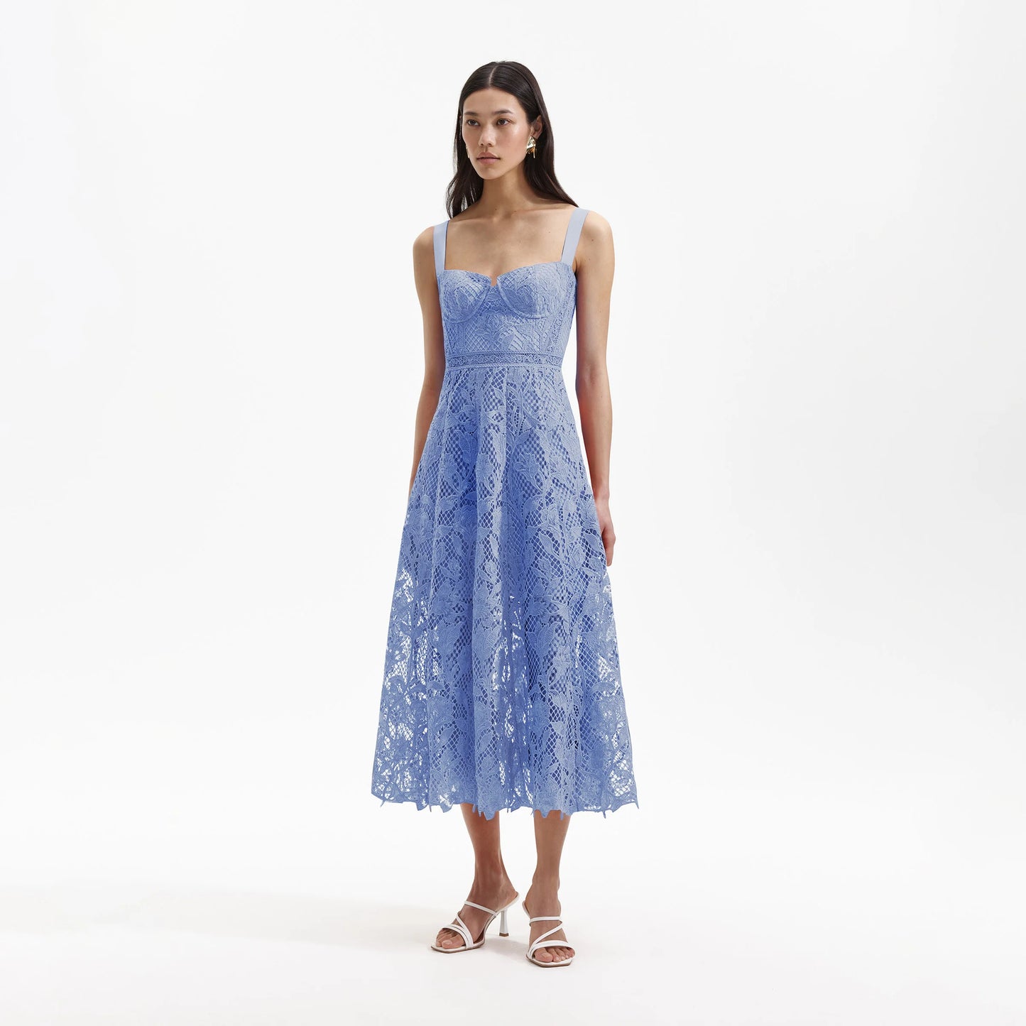 SP Orange & Blue Lace Midi Sweetheart Dress