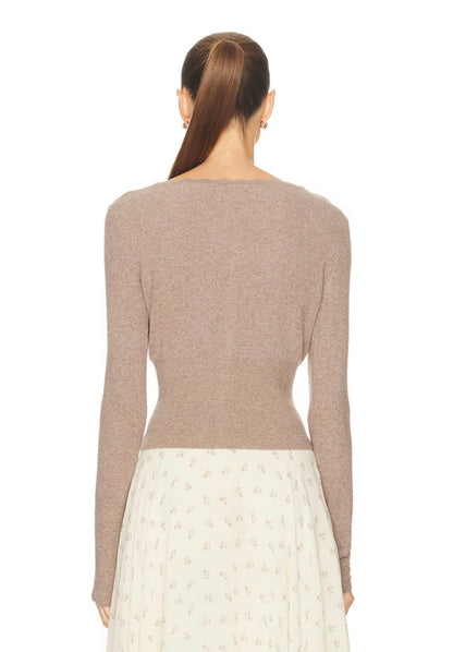 MP Drawstring Wool-Viscose Fitted Cardigan in Kitten Grey