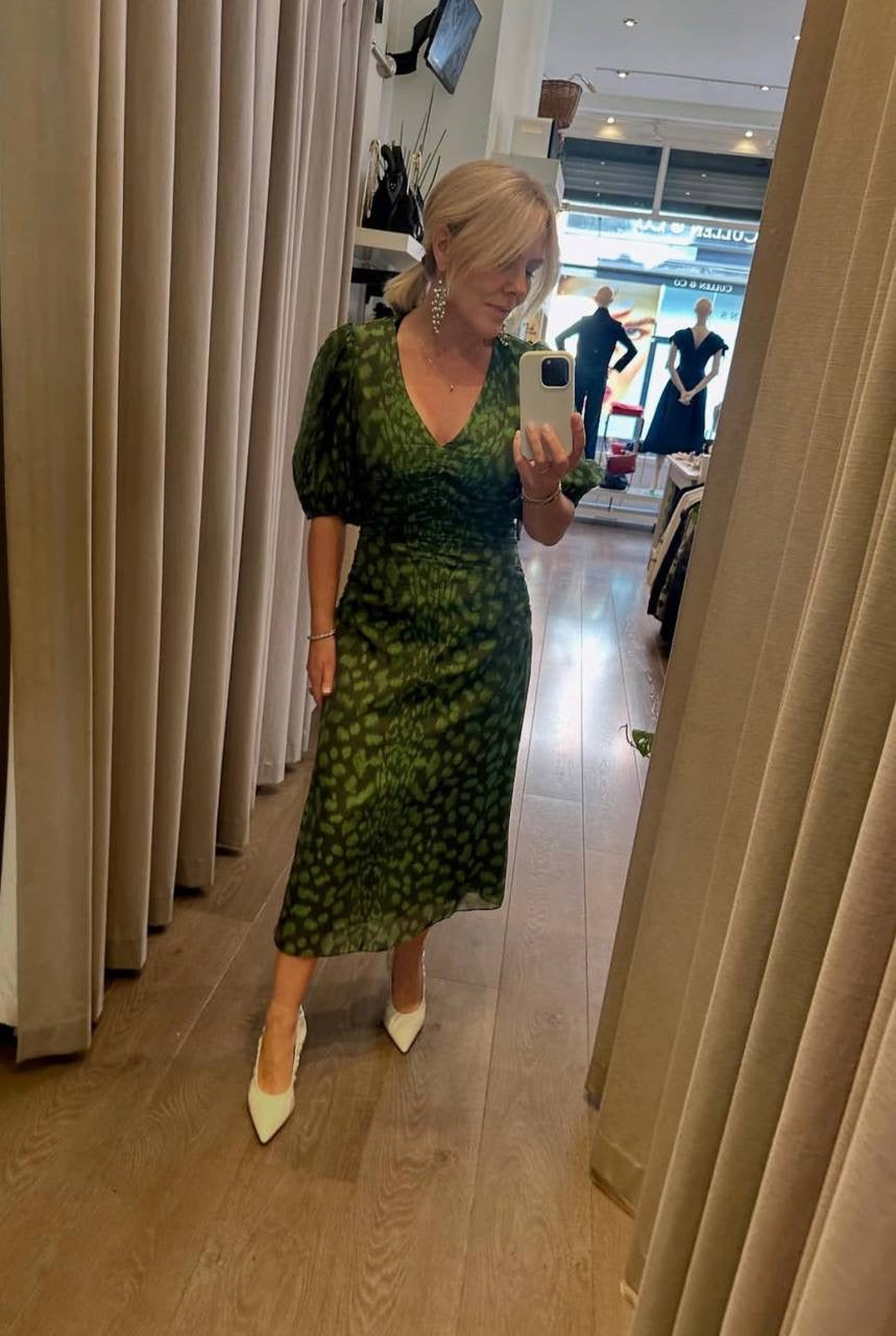 SE Claude Print Puff Sleeve Midi Dress