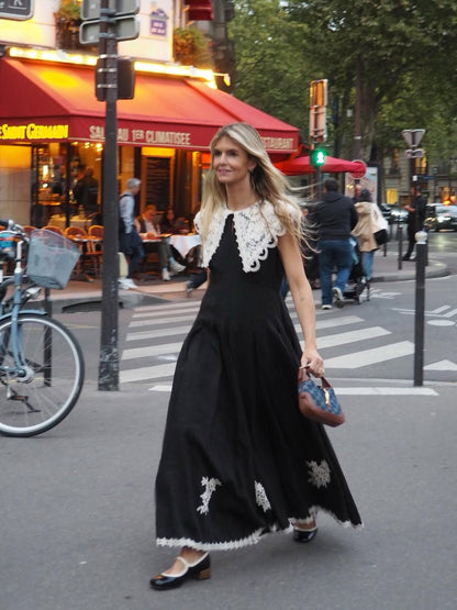 ALM Apollonia Lace Collar Viscose-Linen Midi Dress