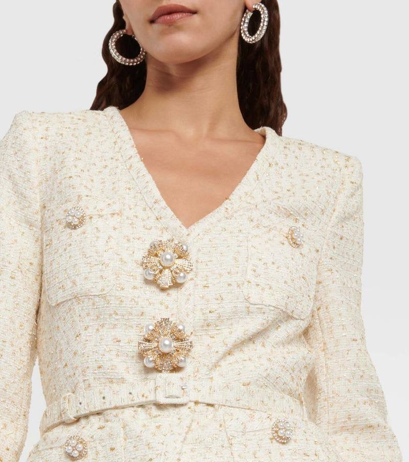 SP Cream Metallic Boucle Long Sleeve Mini Dress