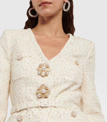 SP Cream Metallic Boucle Long Sleeve Mini Dress