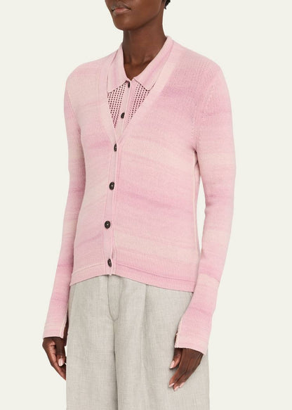 MM Space Dye Stripe Slim-Fit Featherweight Cashmere-Organic Cotton Cardigan