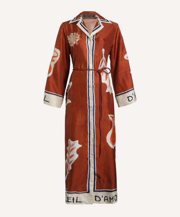 ALM Soleil D'Amour Silk Twill Long Sleeve Shirtdress Midi Dress