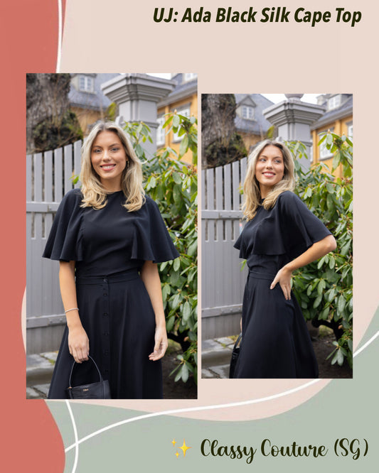 UJ Ada Black Silk Cape Top in Noir