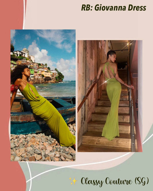 RB Giovanna FSC Viscose Jersey Halter Plunge Backless Maxi Dress