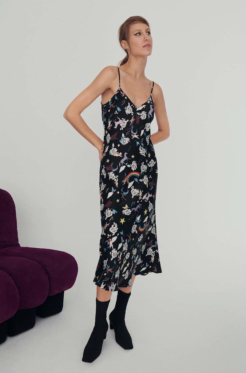 SL 90s Silk Slip Midi Dress in Seashells | Smoke | Surreal Black