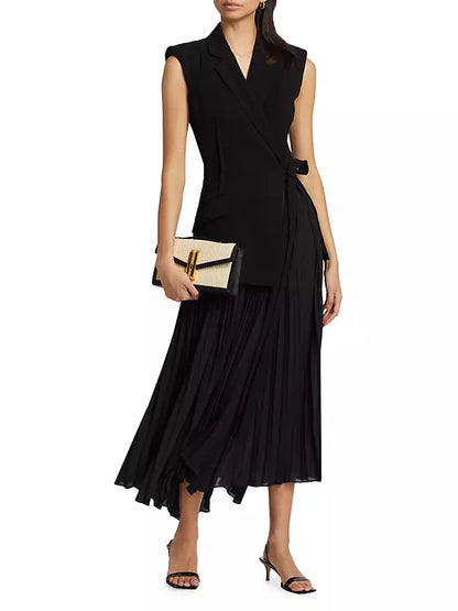 Jon Sim Helena Combo Blazer Pleated Midi Dress