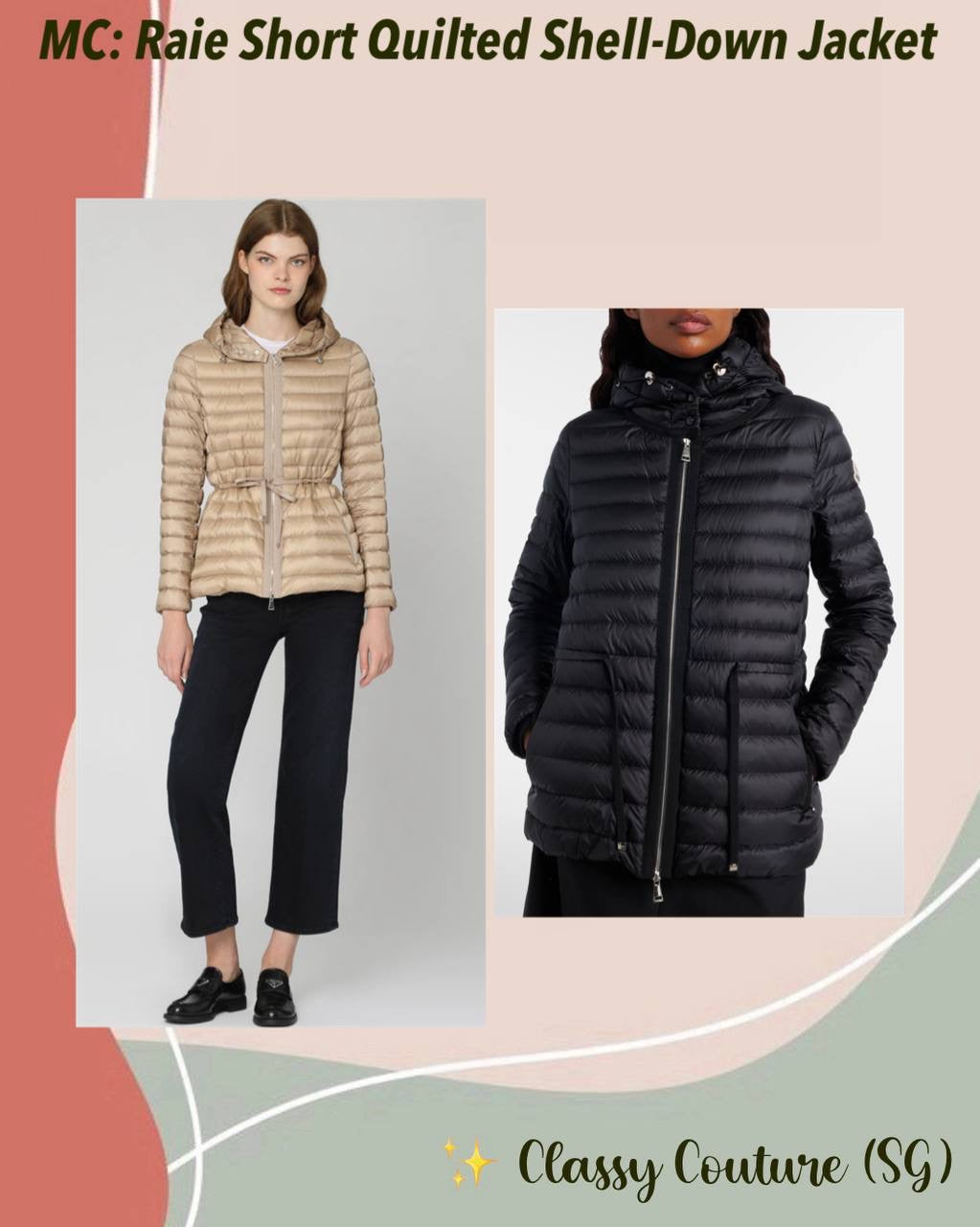 MC Raie Hooded Short Down Gathered Waist Drawstring Jacket