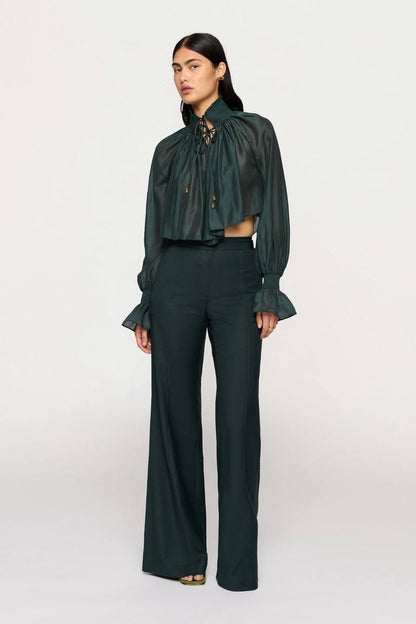 CLE Laurel Tencel-blend Sheer Cropped Shirt