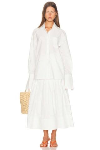 HS Classic Oversized Tech Poplin Shirt in White & Blue