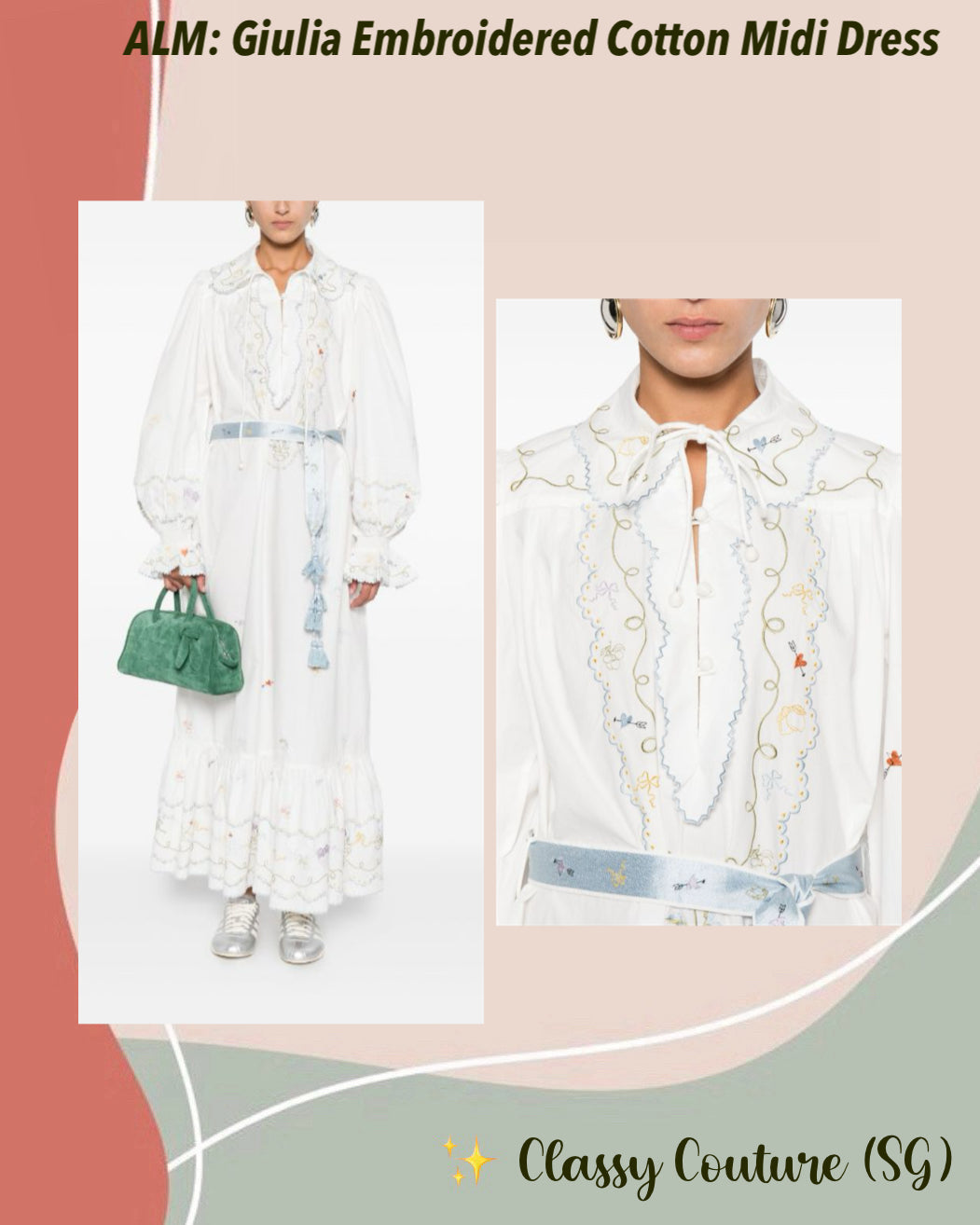 ALM Giulia Embroidered Cotton Midi Dress Shirtdress