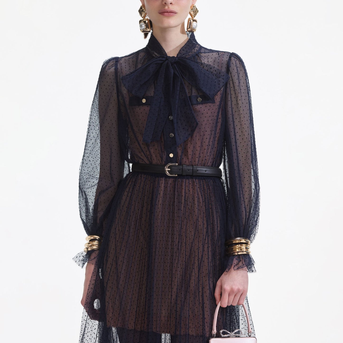 SP Navy Blue Dot Mesh Midi Dress