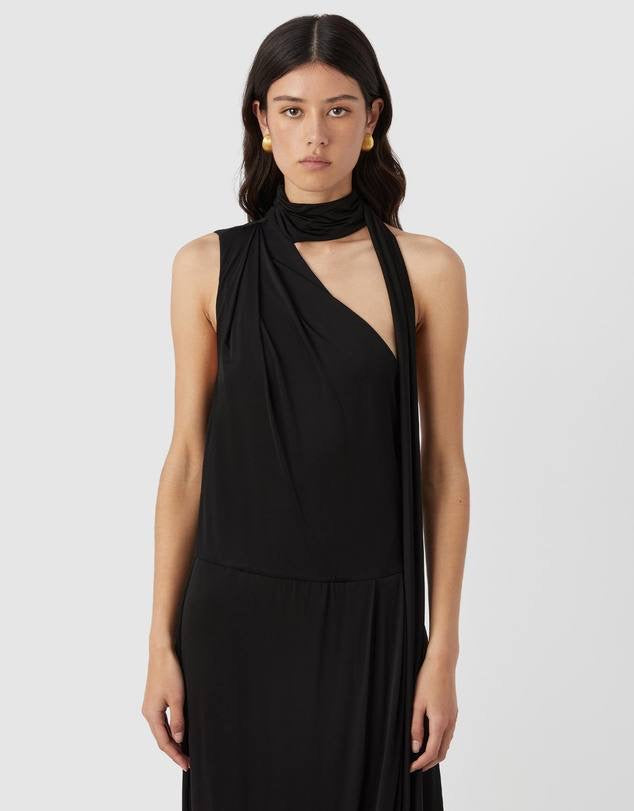 CM Marino Stretch-cotton Jersey Scarf-detail Midi Dress