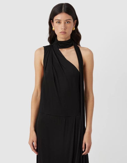 CM Marino Stretch-cotton Jersey Scarf-detail Midi Dress