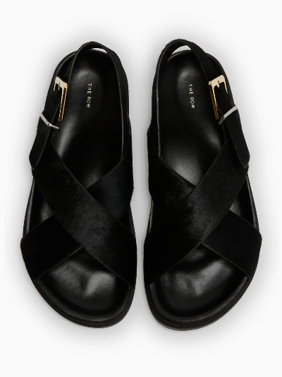 TR Crossover Buckle Leather Sandals in Suede/Horsehair/Smooth Calfskin