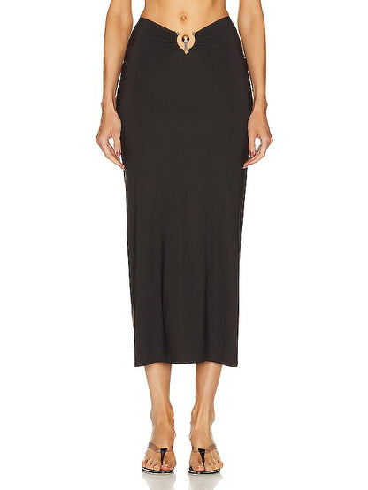 CE Brown Orbit Bikini Top | Ruched Jersey Midi Skirt | Set