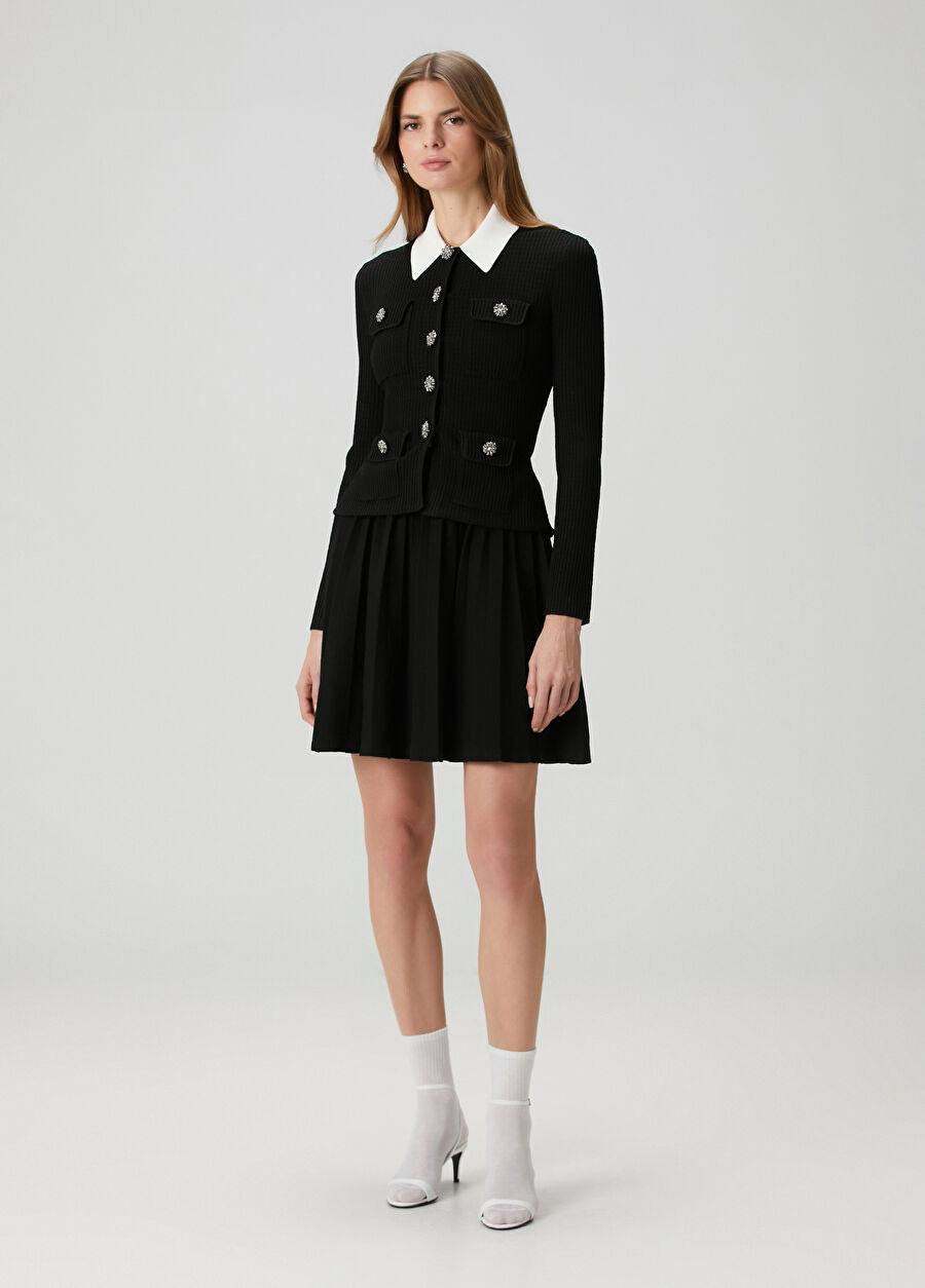 SP Black Contrast Collar Tailored Knit Mini | Midi Dress