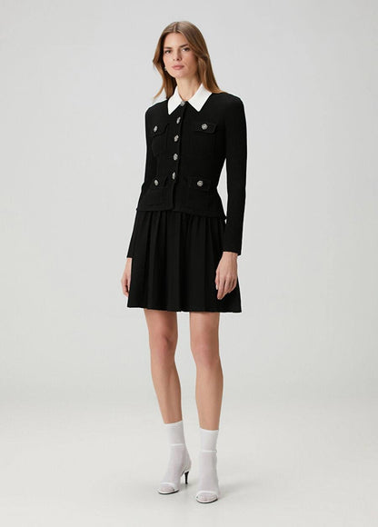 SP Black Contrast Collar Tailored Knit Mini | Midi Dress