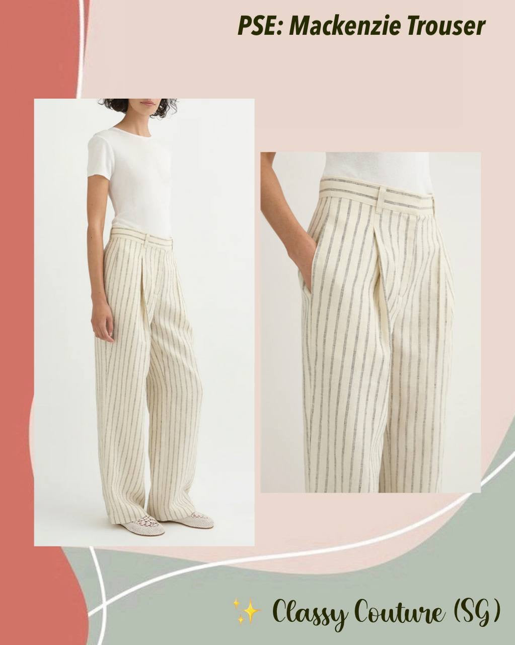 PSE Mackenzie Linen Striped Pleat Trousers Pant