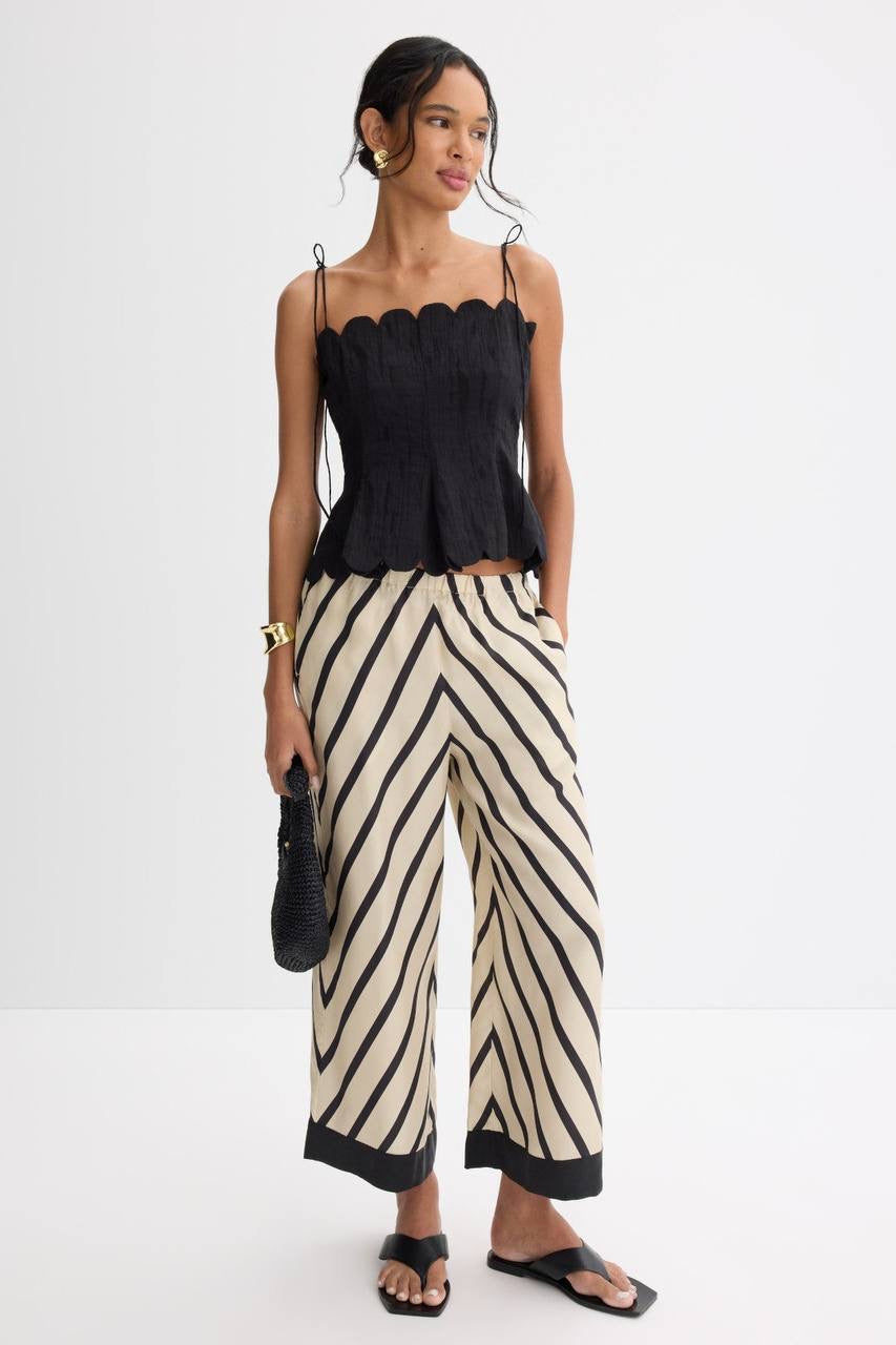 HFM Marabelle Shirt | Petra Shorts | Yara Cami Strap Top | Cotton-Linen Black Scallop-detail Set