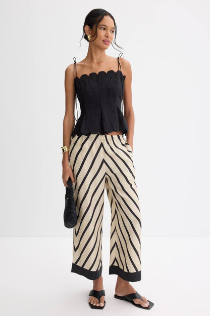 HFM Marabelle Shirt | Petra Shorts | Yara Cami Strap Top | Cotton-Linen Black Scallop-detail Set